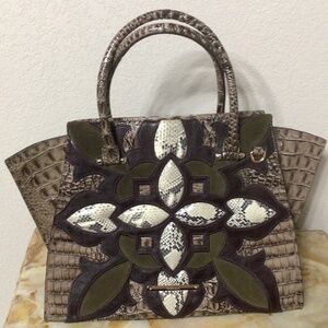 Brahmin Brown Leather/Suede/Snakeskin Priscilla Satchel (Like New)